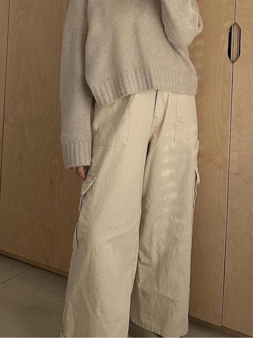 Boheme Goods Wide Leg Cargo Pants in Light Beige